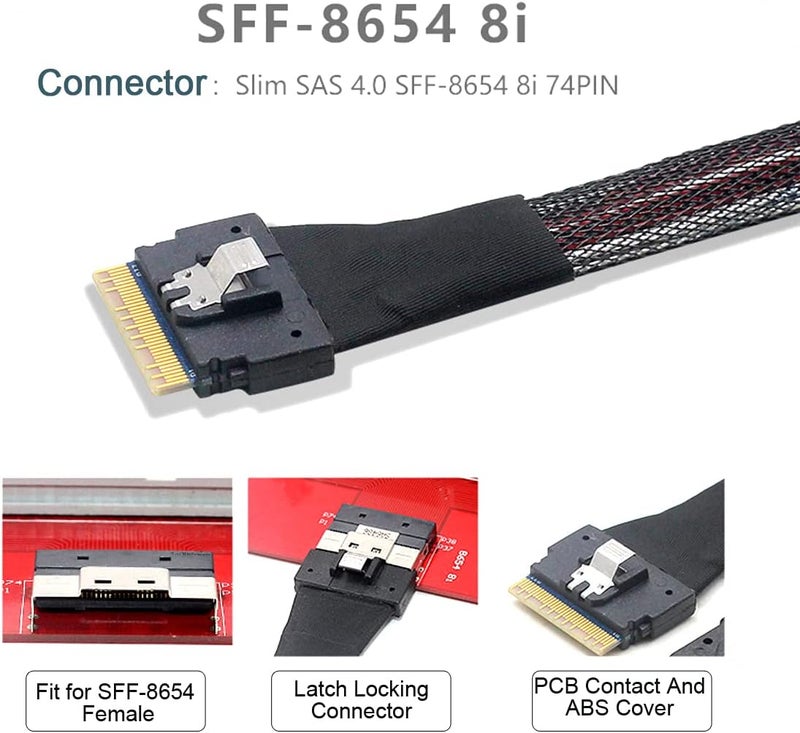 Cablecc PCI-E Ultraport Slimline SAS Slim 4.0 SFF-8654 8i 74pin to Dual Oculink SFF-8611 Cable 50cm PCI-Express - Image 3